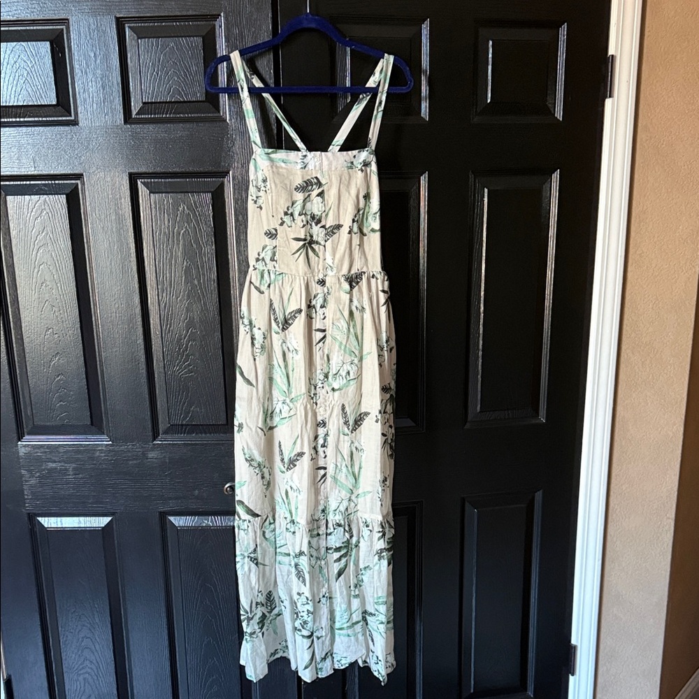 Banana Republic Cream Maxi Dress with Green Botanical Print